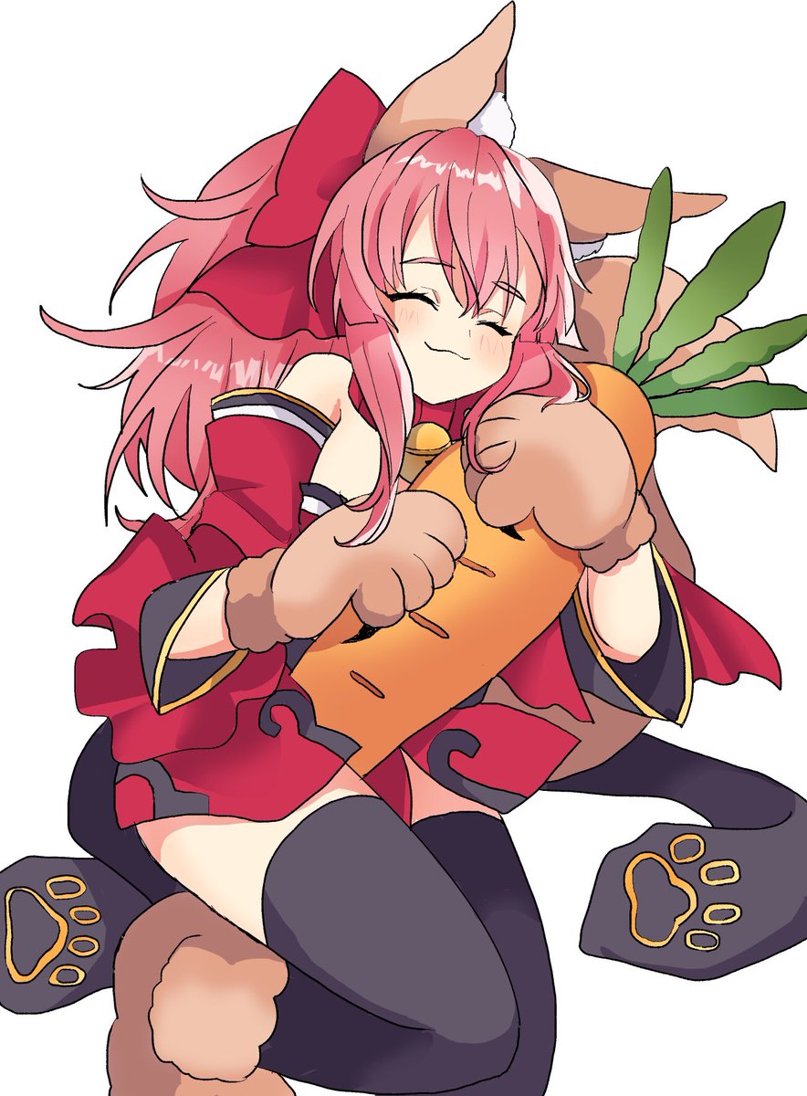 tamamo cat (fate) 1girl animal ears pink hair solo animal hands fox ears closed eyes  illustration images
