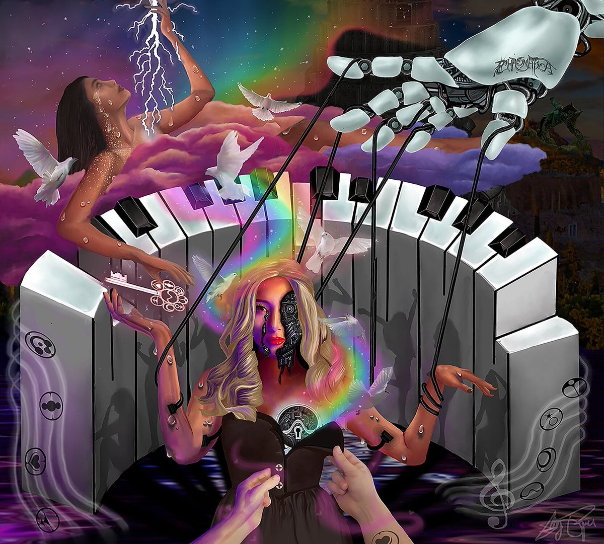 morganroque2's tweet photo. I made this piece for the @ladygaga
@adobecreativecloud challenge based off of her new album Chromatica! @creativecloud #LadyGagaxAdobe #contest  I tried to incorporate different messages from her music in my art along with my interpretation of Chromatica 💞 https://t.co/TBUNvNuQYl