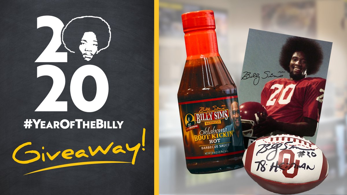 RealBillySims's tweet photo. #YearOfTheBilly is back! I'm giving away an autographed photo &amp; mini football, &amp; my hot sauce. RULES:

1️⃣ FOLLOW my page
2️⃣ LIKE &amp; RT this post

Winner announced Wednesday. *Make sure privacy settings are set to public or we can't see your entry* #boomersooner #sooners #heisman https://t.co/3RXoM8eg1b