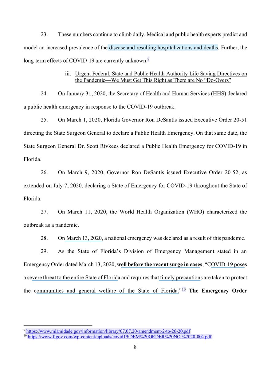 March 17, 2020, when the state had reported just 314 total COVID-19 casesJuly 20, 2020*Total cases =360,394 Hospitalizations =21,263Deaths =5,072*data source  https://www.floridadisaster.org/globalassets/covid19/dailies/state_reports_20200720.pdfFEA lawsuit https://feaweb.org/wp-content/uploads/2020/07/Complaint-FINAL.pdf