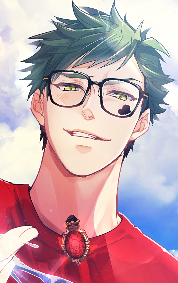 1boy male focus glasses pants rolled up shirt solo red shirt  illustration images