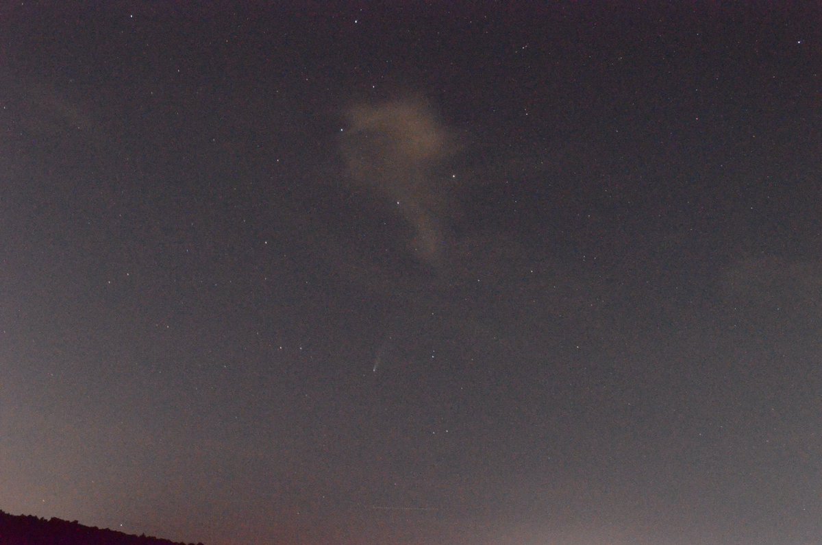 puneesh's tweet image. Finally spotted the elusive comet Neowise.  It’s very faint to the naked eye, but clearly visible in the picture below that I captured using a Nikon DSLR.