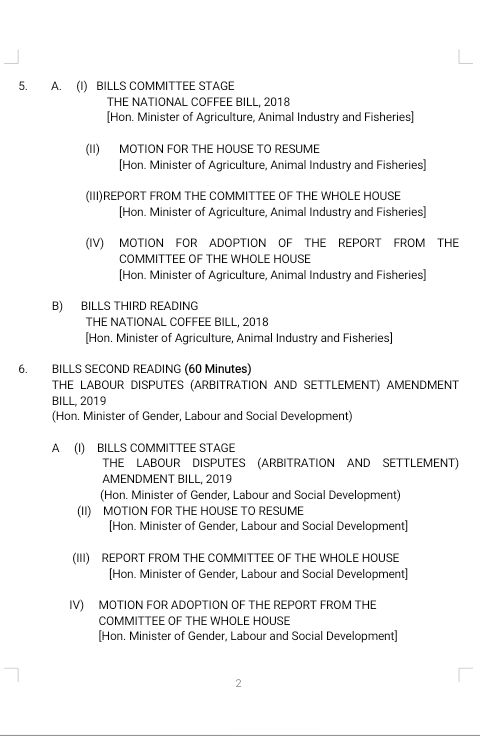 pwatchug's tweet photo. Order Paper 21st July 2020;

The Minister of @MinofHealthUG is this afternoon expected to present statements on;
➡️ The extension of the quarantine period for returnees from other countries over and above the 14 days.
➡️ The evaluation of Gov't's response to #COVID19UG pandemic. https://t.co/p7cOC98ulq