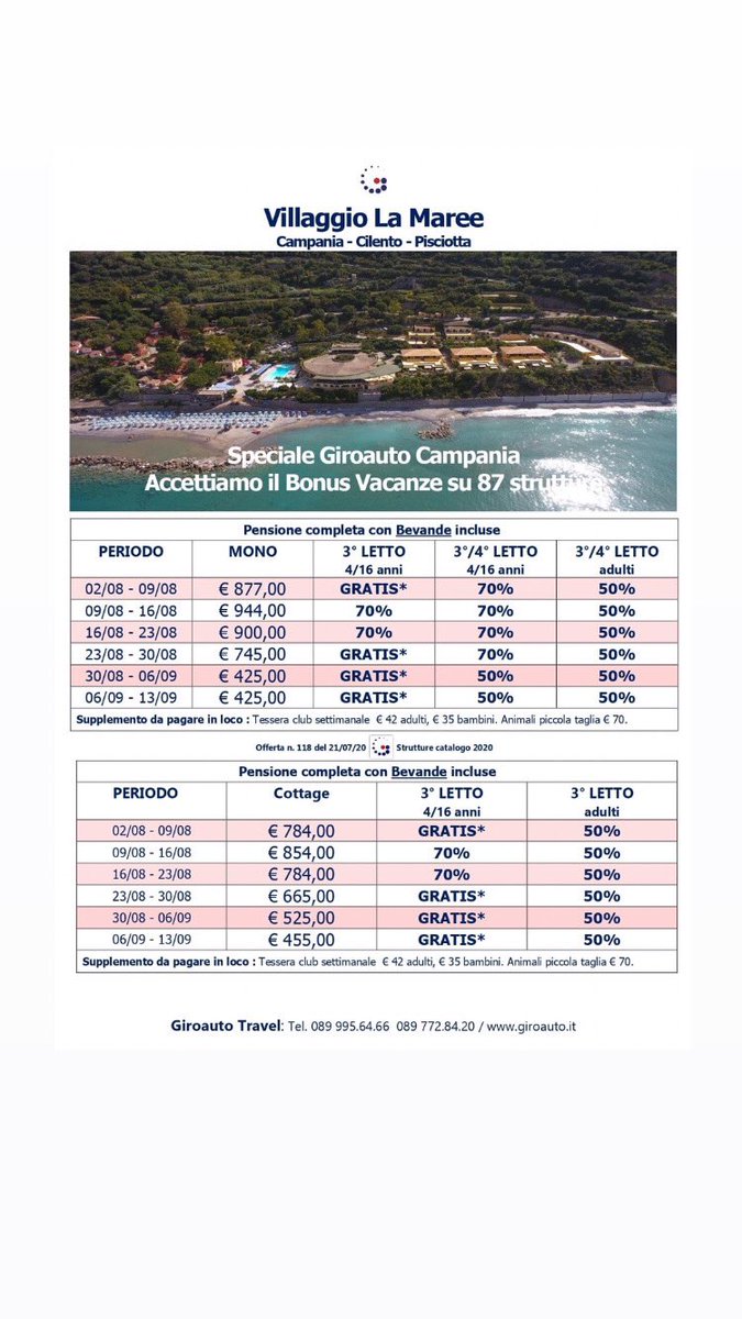 GiroautoT's tweet photo. 🤝 SUPER OFFERTA VILLAGGIO LA MAREE

🔴 #RipartiConNoi #SiBonusVacanze #GiroautoSIbonus

📲 INFO E PRENOTAZIONI ALLO 089 9956466 https://t.co/uPmBBLe49C