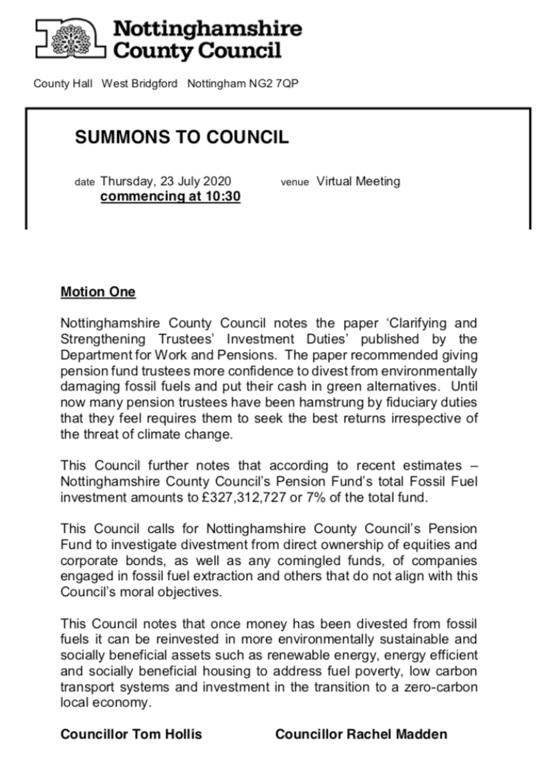 Support a divestment motion regarding the local pension fund being put to full council on Thurs. Please contact your local county councillor or help advertise this campaign
Info HERE-> bit.ly/2ODZpUm
<a href="/ng_labour/">Nottingham Labour</a> <a href="/EMGreenParty/">East Midlands Green Party</a> <a href="/nottsgreenparty/">Nottingham Green Party</a> <a href="/NottmConservs/">Nottingham Conservatives</a> <a href="/NottmLibDems/">Nottingham City Lib Dems 🔶️</a>