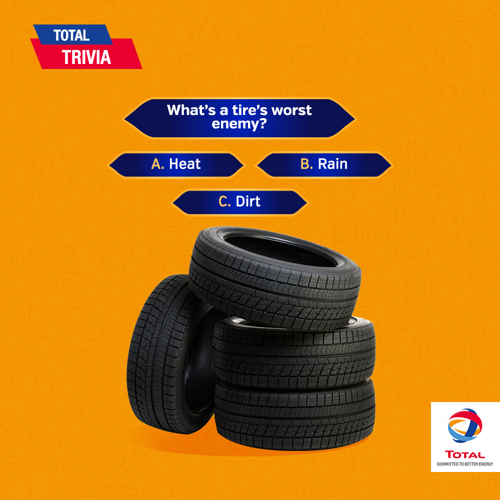 TotalEnergiesGH's tweet photo. Which of these is a tire’s biggest enemy? Know the answer? Comment below. #TotalTrivia #TotalGhana https://t.co/2qowkGjfLR