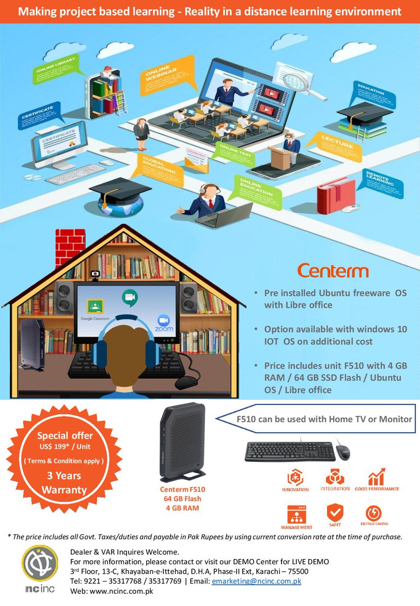 NCIncPakistan's tweet photo. Study from home, cost effective thin client solution. https://t.co/0M3kScdkTP