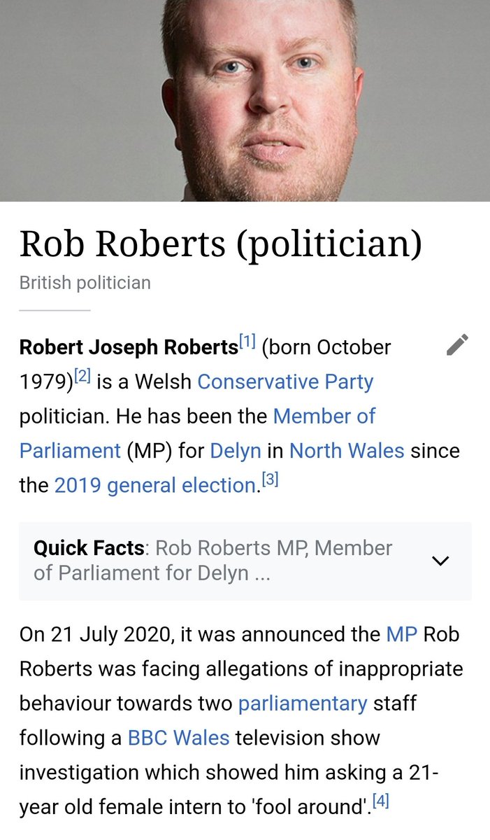 Part 22: Rob Roberts, new 'Red Wall' MP for Delyn in North Wales. Facing allegations of inappropriate behaviour with two staff, including asking a 21 year old intern to fool around with him. Also looks like a potato.
