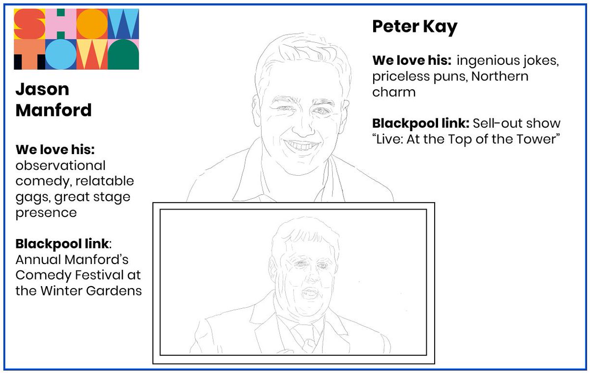 ShowtownBPL's tweet photo. This week we have been thinking about some of our favourite comedians and the people who have inspired or influenced them.
So get involved and have some fun by colouring in these famous faces, and telling us who inspires you!
#ShowtownBlackpool #LaughterWeek https://t.co/Ep0P5m2sbM