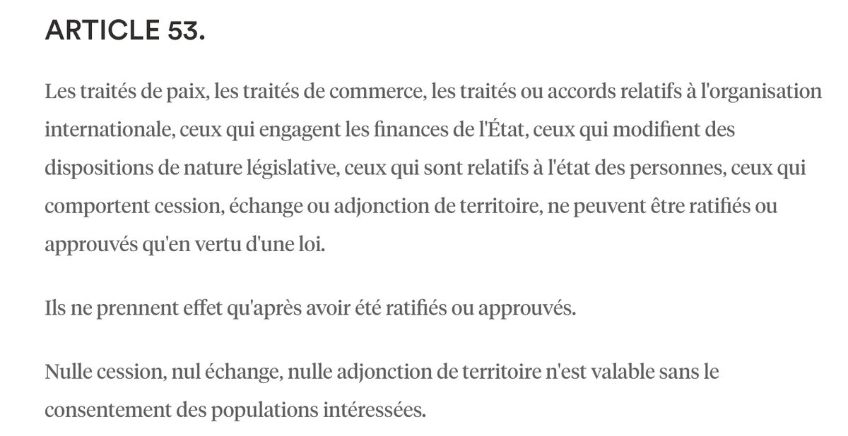 France. Art. 53 - peace treaties, trade treaties, treaties on international organisation or with financial impacts, those involving legislative chance and some others...