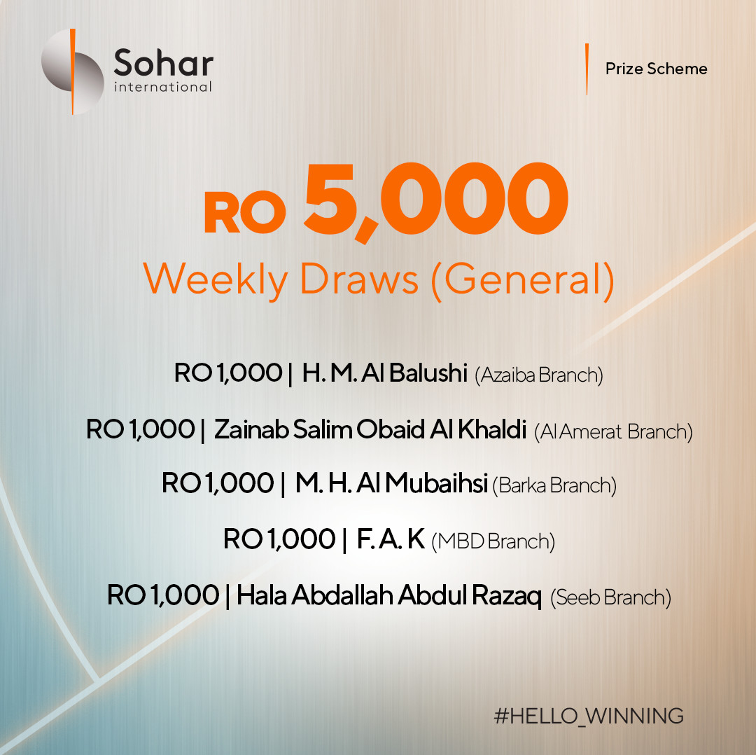 sohar_intl's tweet photo. Congratulations to our lucky weekly winners of our Sohar | Prize Scheme 2020!
Start saving today and stand a chance to be our next winner. For more information, contact us on
24730000 or visit https://t.co/xJpVZBGWta
#Hello_Winning https://t.co/Nx4H5WlYk4