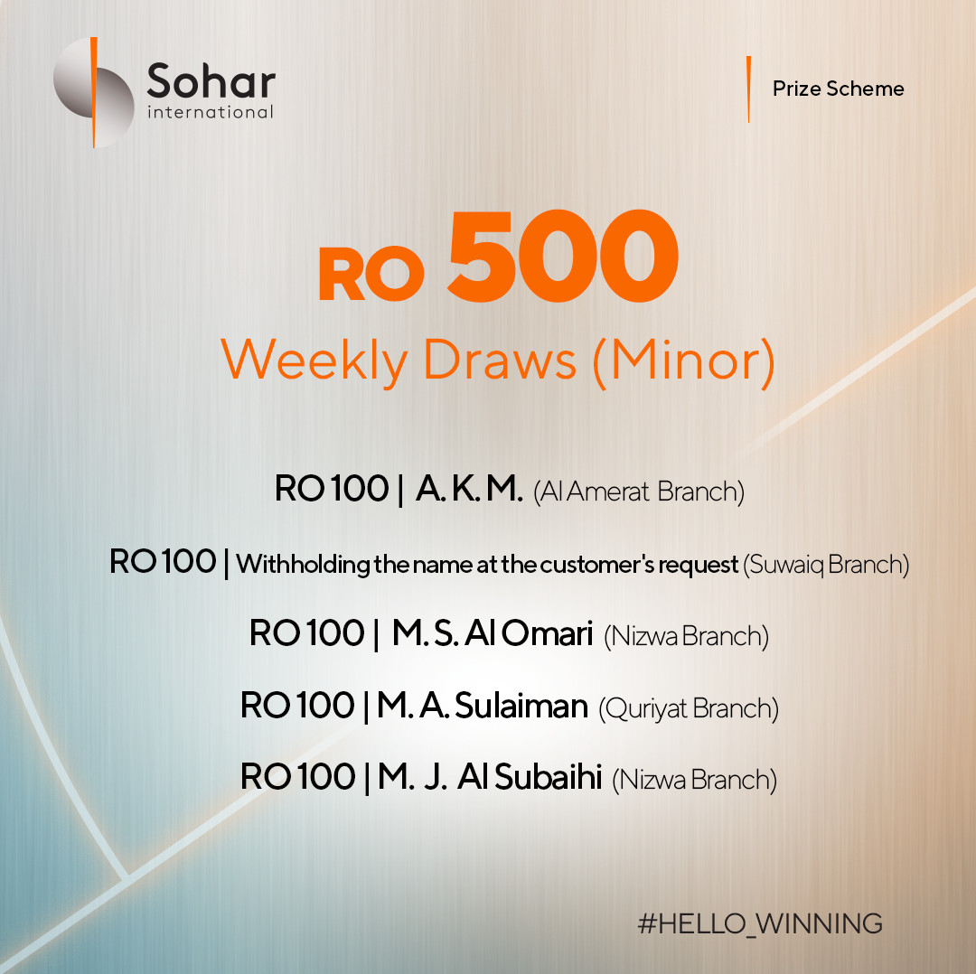 sohar_intl's tweet photo. Congratulations to our lucky weekly winners of our Sohar | Prize Scheme 2020!
Start saving today and stand a chance to be our next winner. For more information, contact us on
24730000 or visit https://t.co/xJpVZBGWta
#Hello_Winning https://t.co/Nx4H5WlYk4