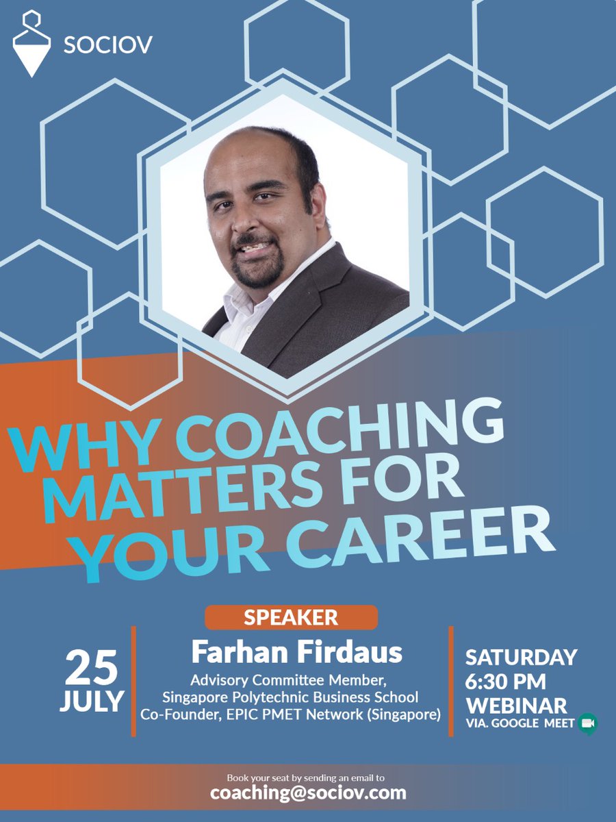 Sociovcoaching's tweet photo. For our next webinar happening on July 25, 2020, we invited Mr. Farhan Firdaus a member of the Advisory Committee of Singapore Polytechnic - Business School. Our multi-awarded entrepreneur guest will discuss the many benefits of Career Coaching. https://t.co/IkXS3dAMn0