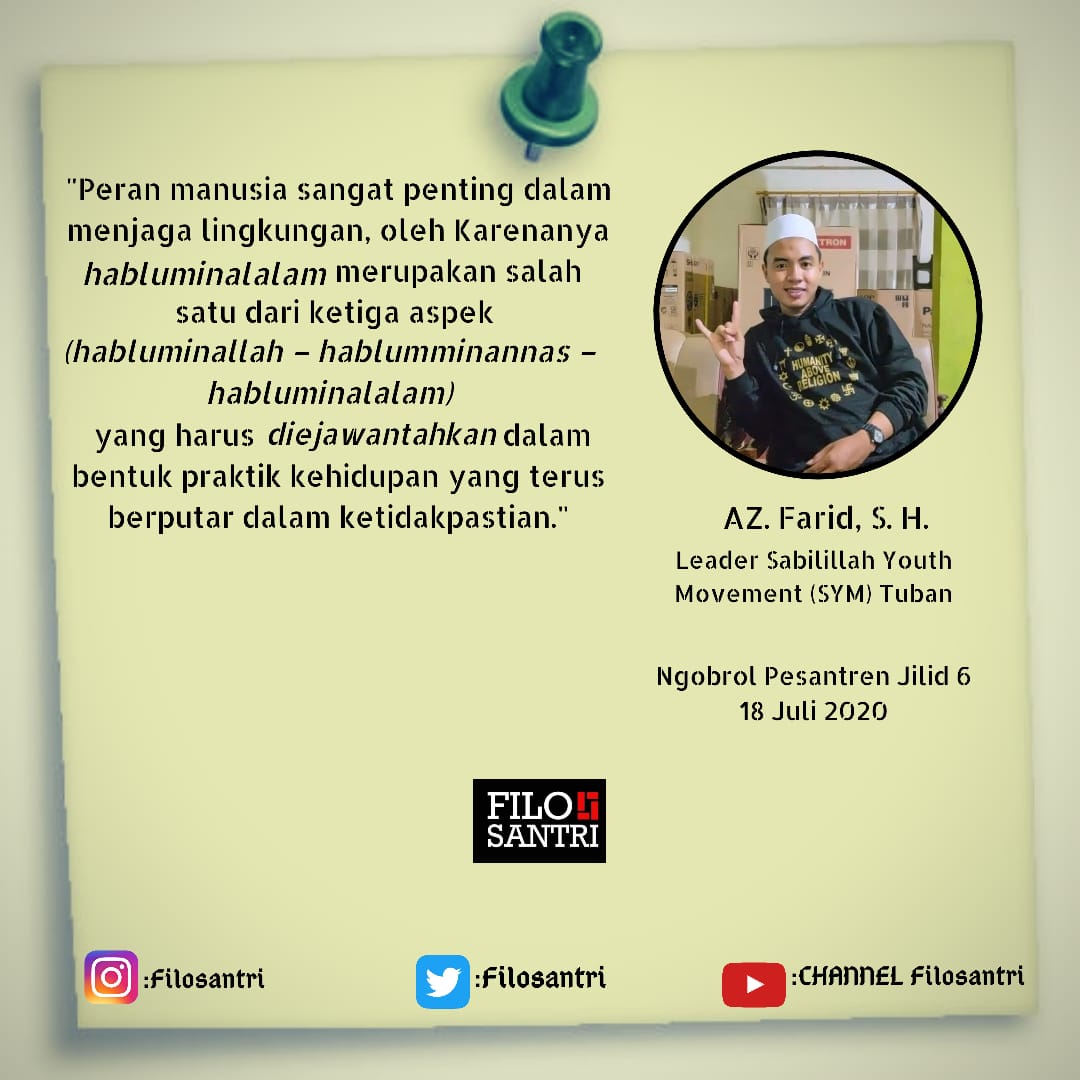 FiloSantri's tweet photo. "Peran manusia sangat penting dalam menjaga lingkungan alam, oleh krna itu habluminalalam adalah salah satu aspek dari kehidupan sehari-hari yang harus diejawantahkan dlm bntk praktik khdpan yg trus berputar dlm ketidakpastian"

A.Z Farud S. H. https://t.co/28jvVvHo3N