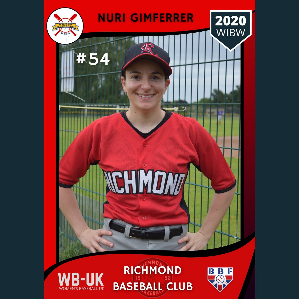 WBUKbaseball's tweet image. Here is Nuri Gimferrer #54 of the Richmond Baseball Club London ⚾️🔥

#WIBW2020
#TeamWork
#womensbaseball