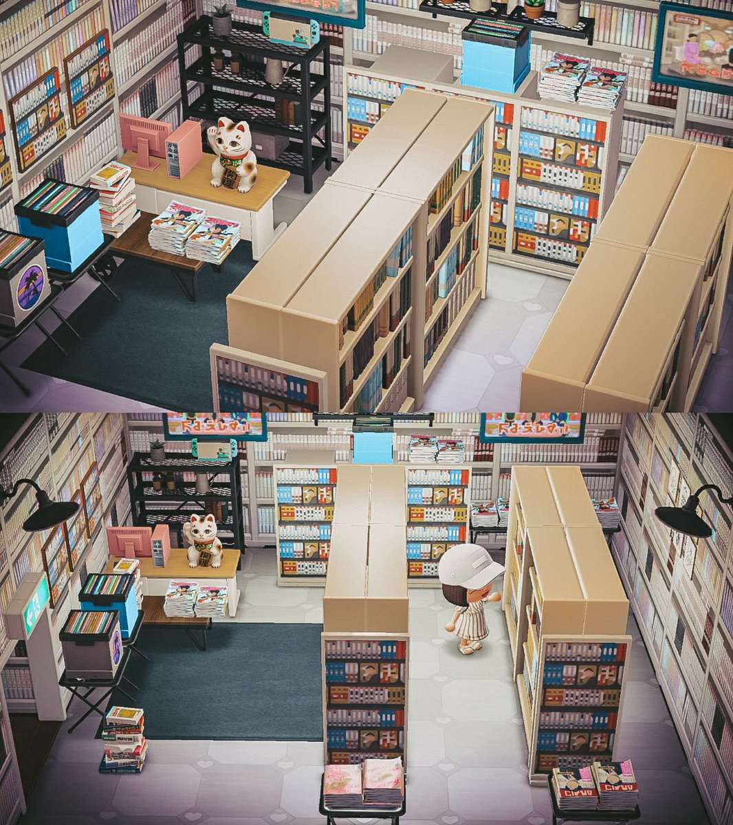 224. Une bibliothèque (Source :  https://www.reddit.com/r/AnimalCrossing/comments/hukbcw/come_on_in_and_enjoy_some_comics/)