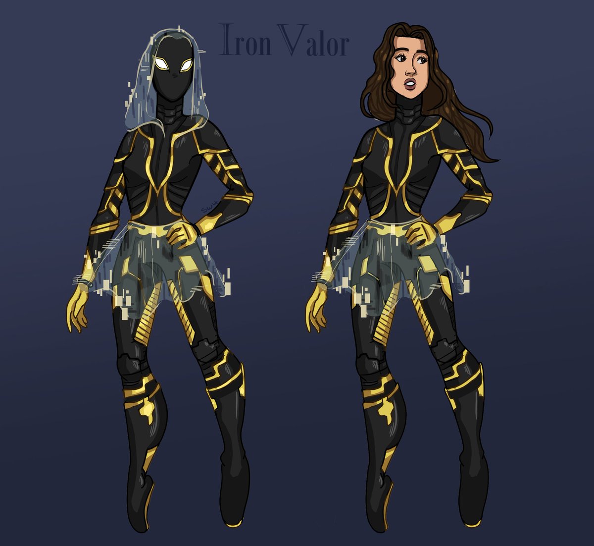 beewrites_wp's tweet image. The three suit designs for Juliet! The first one is by my friend, Leandra (captainsdanvers on wattpad) and of course, the last two by @SpacewhaleHana