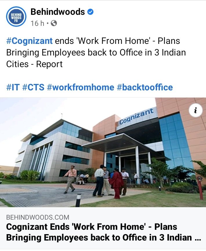 FITEMaharashtra's tweet photo. #cognizant plans to end work from home #WFH in 3 cities Pune ,Chennai &amp; Hyderabad wow.

It seems they have ordered the first set of vaccines ❌
#SafetyFirstNotDollars 
#CTS #BackToShame 
#SaveITEmployees https://t.co/iKo7AAZG7v