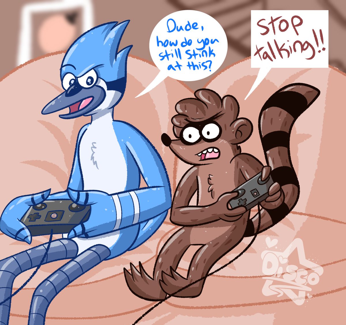 ditzy_disco's tweet photo. I'm accidentally hyperfixating on regular show again, it's honestly rlly nice to return to a fandom that comforted me so much as a teen! My fav is still benson lol #regularshow #rsmordecai #rsrigby #rsbenson #rsskips #regularshowart #disco_draws #mordecaiandrigby https://t.co/S8zDUj5zPV