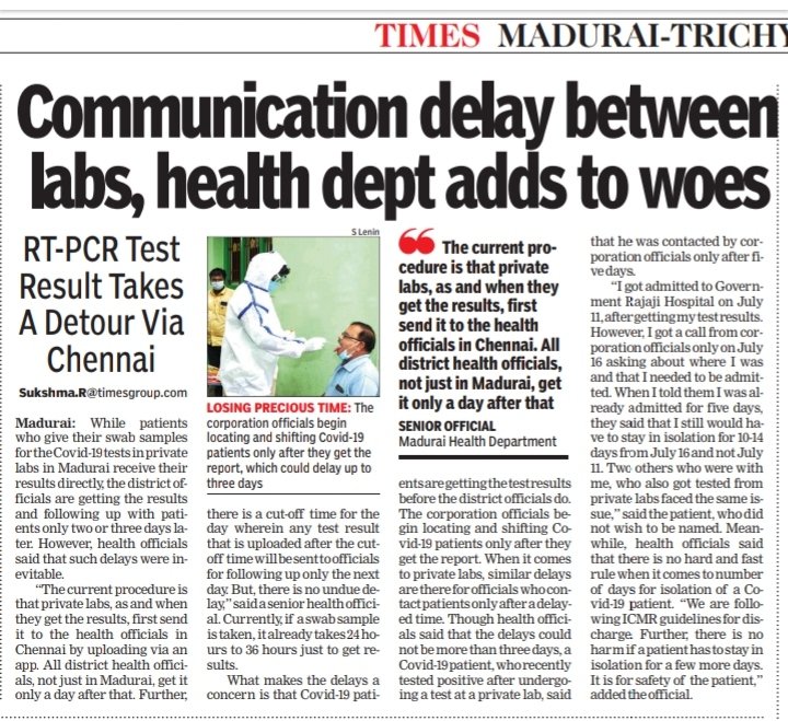 sukshmar37's tweet photo. Madras High Court initiates suo motu proceedings based on @timesofindia reports in #Madurai on delays in reporting of Covid-19 test results published on July 19-20. The PIL is being taken up for hearing today.

#COVID19 #TamilNadu #CovidTesting #TNCoronaUpdate #TNFightsCorona https://t.co/NVuSAVycg2