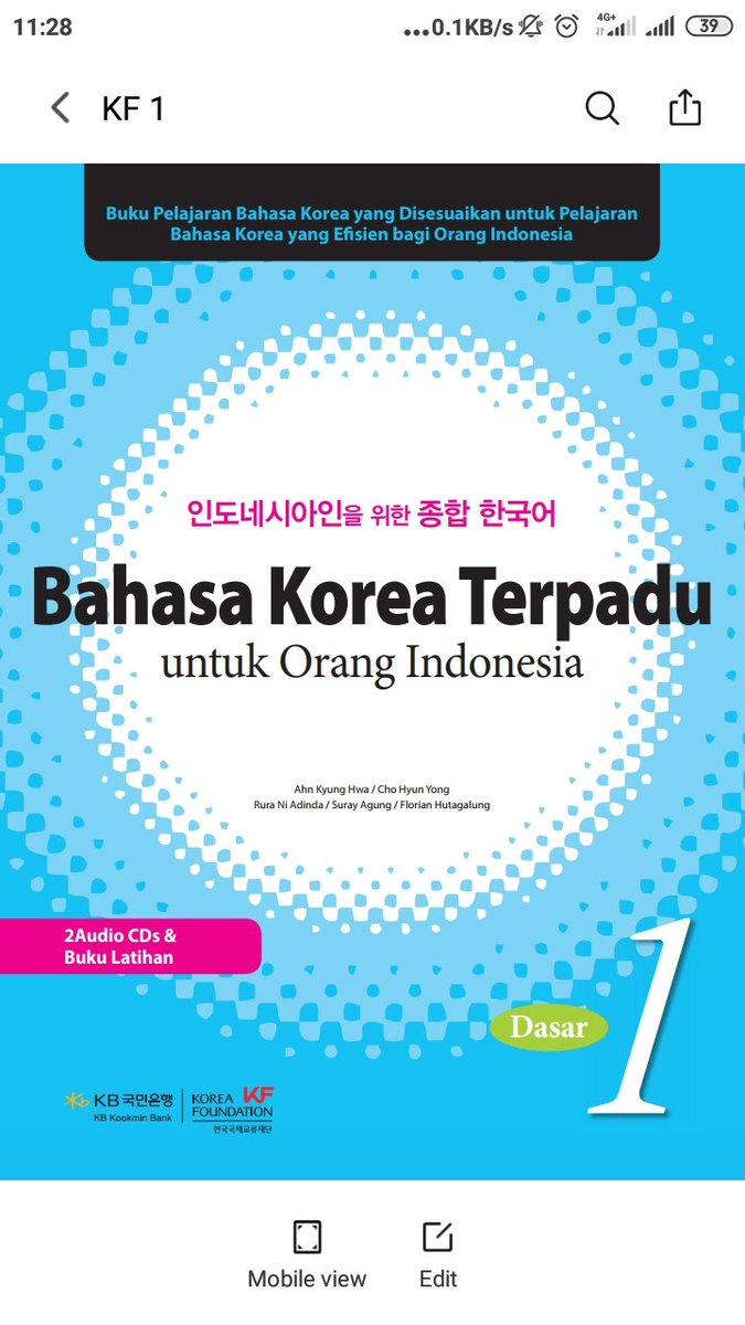 c0usel's tweet photo. E-BOOK BELAJAR BAHASA KOREA LEGAL BY KOOKMIN BANK

[THREAD]

hai temen temen, aku mau kasih tau ebook legal buat yang mau belajar bahasa korea. Kookmin Bank bikin 6 level buku berbeda, tapi ini aku baru share yg level 1. kalo mau yg lainnya Rep aja yaa. https://t.co/Px7tyVYzPZ