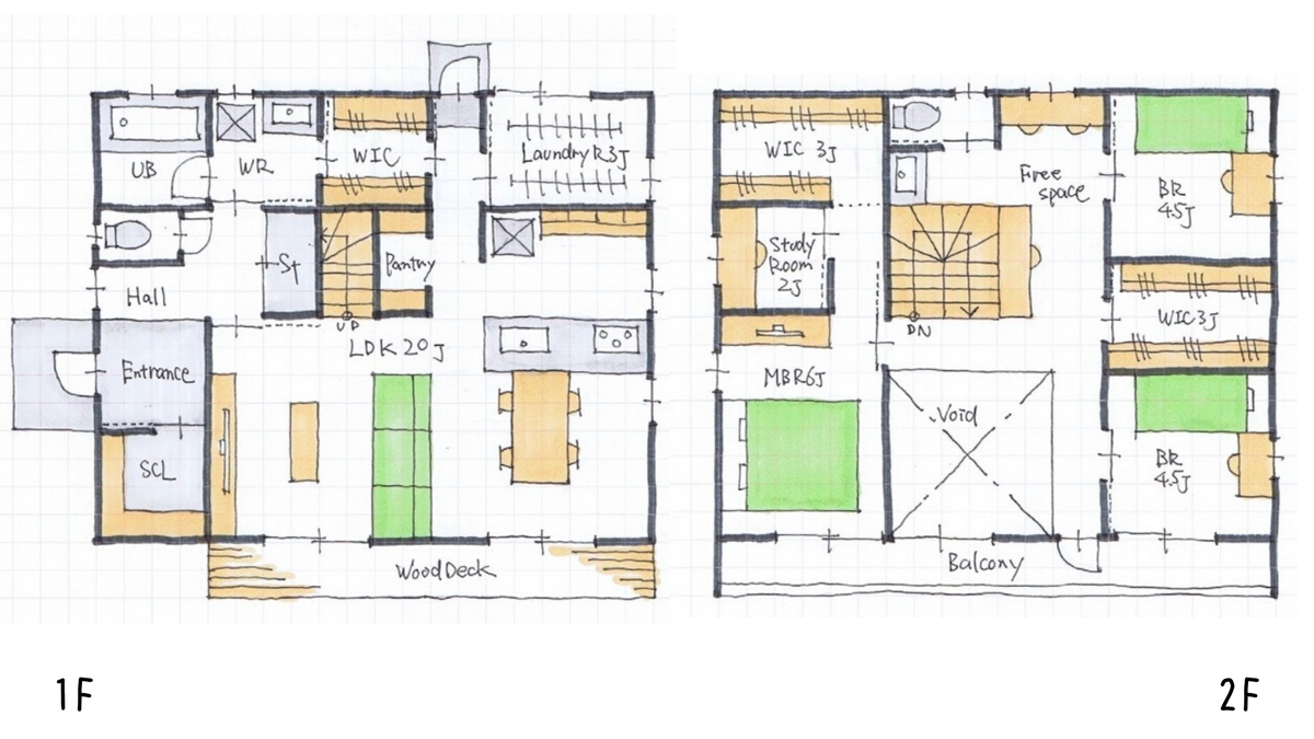 間取り家03 40坪 洗面所 ファミクロ ランドリールームの流れのある間取り 洗面所で洗濯してファミクロスルーして ランドリールームというか物干し場 乾いたらファミクロに仕舞う 間取り 間取り図 洗濯物干し ランドリールーム ファミクロ 室内