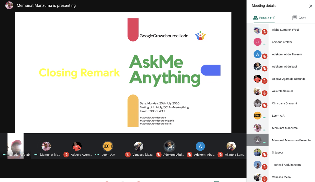 AlphaSumareh's tweet photo. Awesome Presentation @zaarab001 ! 
First Google Crowdsource challenge and I am ready for a great contribution and team victory. REDTeam 💪🏾

#20DaysofCrowdsouce 

#GoogleCrowdsource #GoogleCrowdsourceNigeria #GoogleCrowdsourceIlorin https://t.co/E55Utllqns