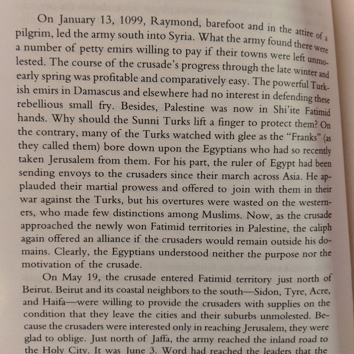 Oh! This is fun! The Fatimid caliph sent emissaries to the crusader army, suggesting an alliance between the Franks & Fatimids against the Seljuks: (from Madden's Short History of the Crusades)