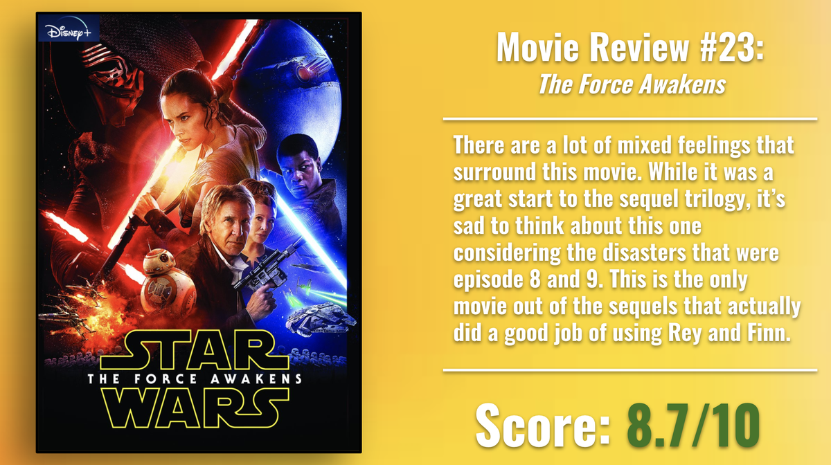 WBuzzin's tweet photo. MOVIE REVIEW #23: The Force Awakens

Streaming on: Disney Plus https://t.co/NKO2Pl87c9