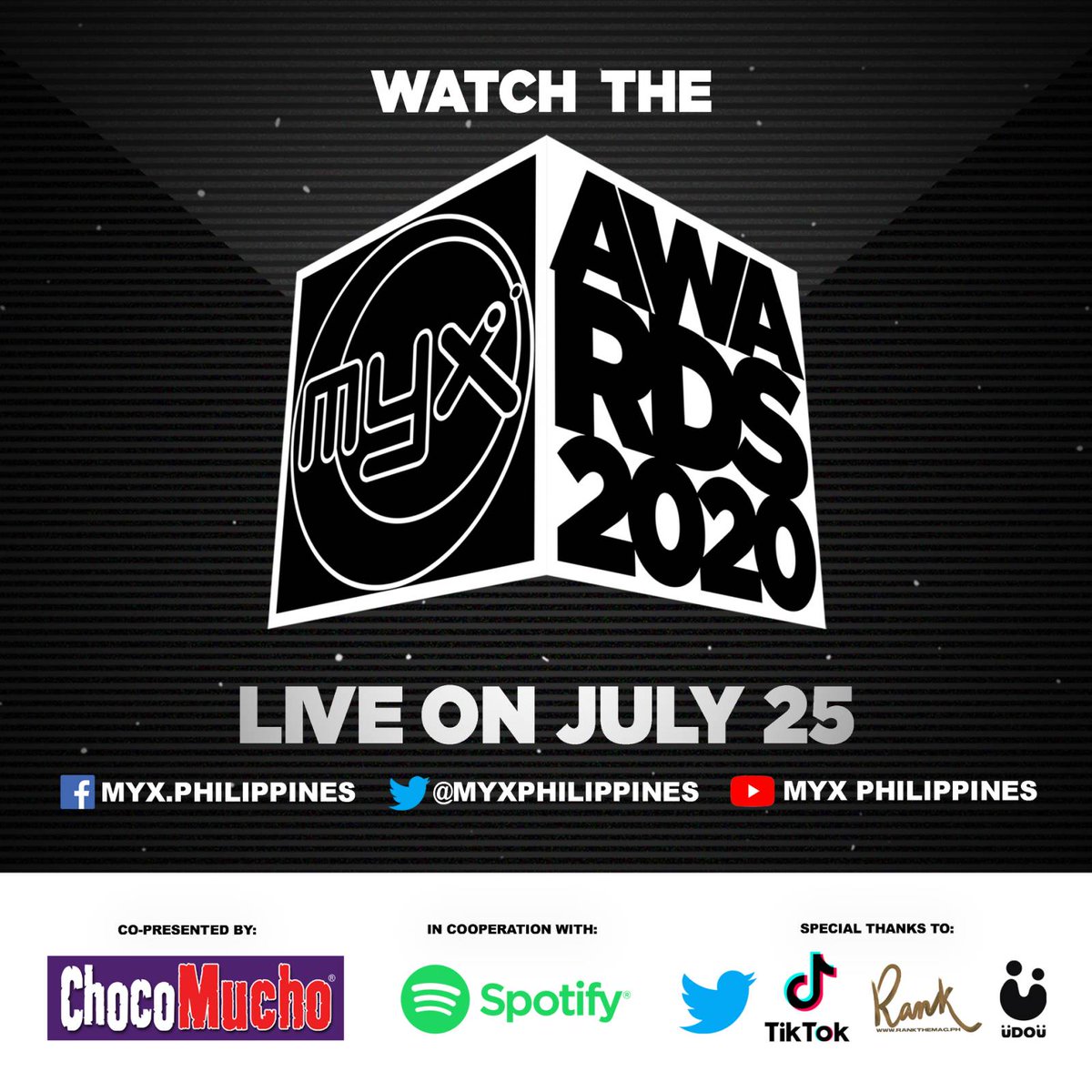 myxglobal's tweet photo. Be part of our virtual celebration! Watch the #MYXAwards2020 this Saturday, July 25 via LIVESTREAM on Facebook, Twitter and YouTube. Find out who will win in the different categories and don't miss the performances from some of your favorite artists! https://t.co/yuxa5ijMvL