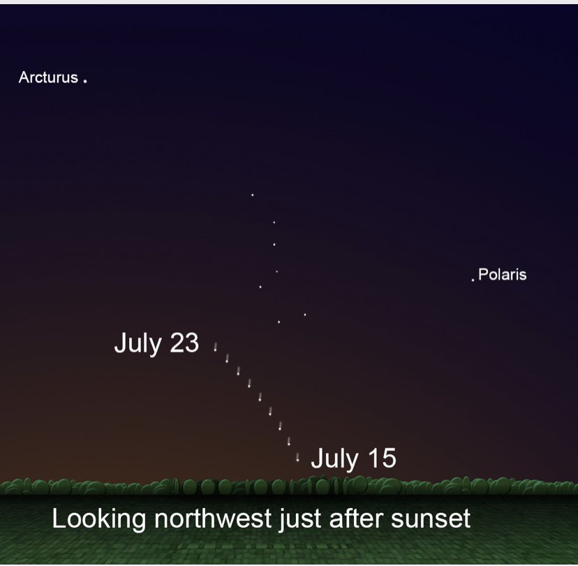 Papplaw's tweet photo. Two nights in a row of comet watching. #NEOWISE Fun and easy with the binoculars.  Good times with the kiddos. #NASA #papplaw https://t.co/NJw5GK502B