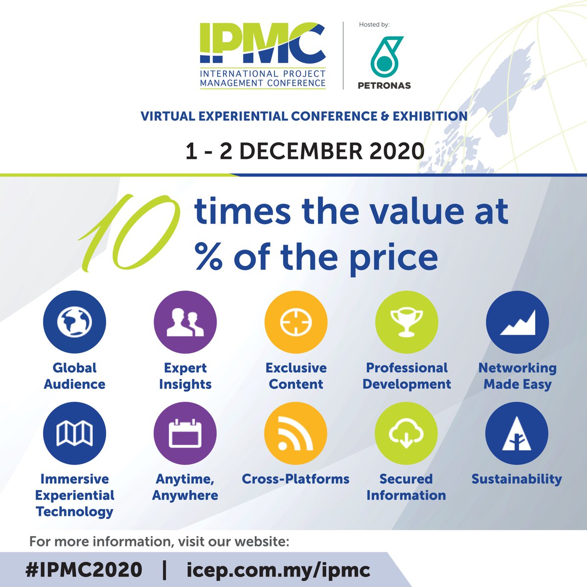 Petronas's tweet photo. IPMC 2020 uses immersive features to give you industry content &amp; interactive networking environment with value for money, anytime, anywhere!
#ipmc2020 #oil #gas #energy #conference #exhibition #projectmanagement #shipping #infrastructure #digital #virtualevent https://t.co/WryzgW5PjZ