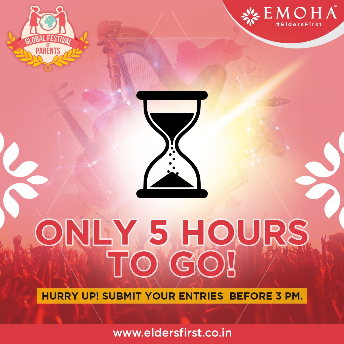 EmohaElderfirst's tweet photo. Hey! 21st July is here. Remember to post in your submission before 3 PM.
Post a video on Facebook dancing, singing, exercising with your parents. Tag @emohaeldercare and use #MohKe11Din. Submit your post link at https://t.co/xtQsvR5LOa
#elderfirst
#happyparentsday https://t.co/rIAUhfgDRO
