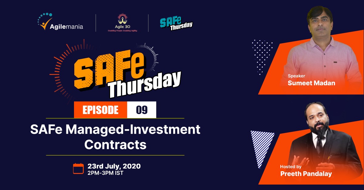 agilemania's tweet photo. Join @sumeet_madan on our 9th Episode of #SAFeThursday who will help us to understand about contracts in an agile organisation and how can we move to Customer Collaboration via Contract Negotiation?
Join this exclusive #webina on July 23rd:👉 https://t.co/CED4PN4hpU https://t.co/BDG7umnvmK