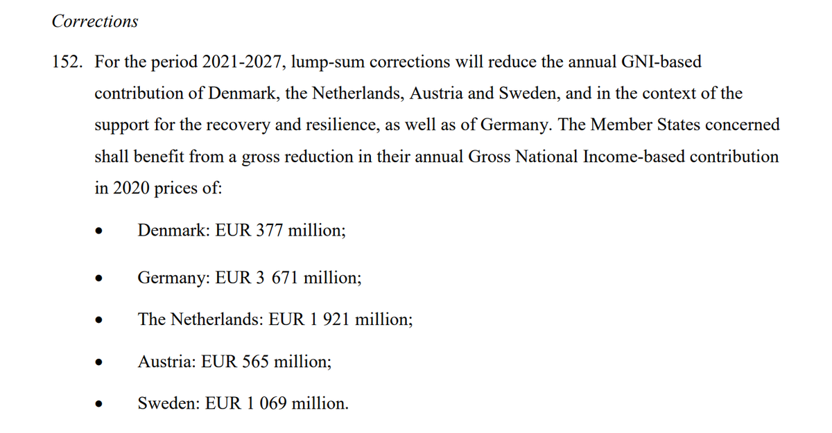 The price of the deal: rebates -- pioneered by Britain and originally proposed to be scrapped after Brexit -- increased to the 'frugal' net payers Austria, Denmark, Netherlands and Sweden; Germany opted not to increase its existing rebate.