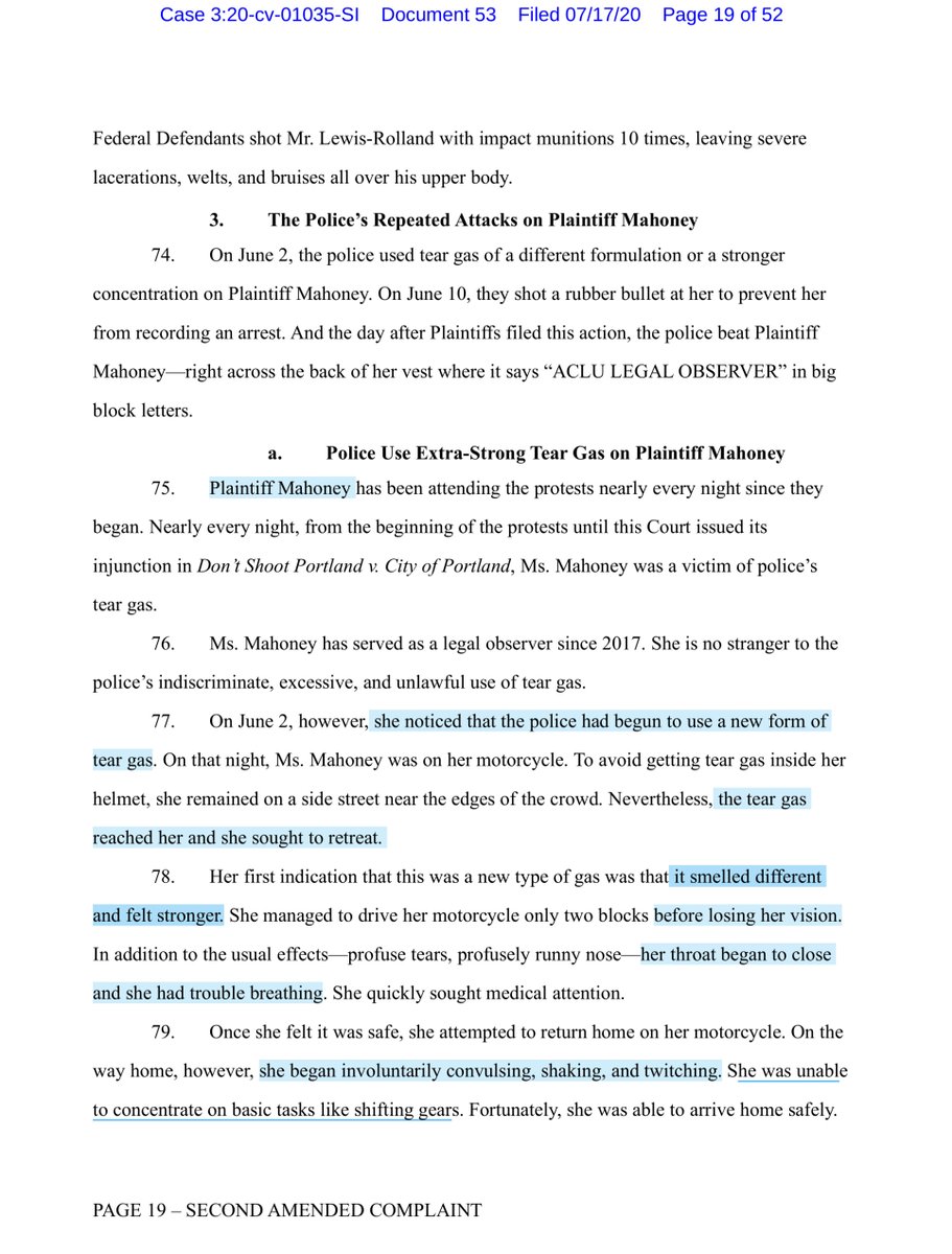You should read paragraphs 75 thru 80 in the 2nd Amended complaintJune 2, 2020 a Legal Observer Ms Maloney & “change in gas” ht  @ptothed1 for brining a thread to my attention I saw the canisters & I remember this section of the 2nd Amended Complaint https://twitter.com/File411/status/1285312720955473927?s=20