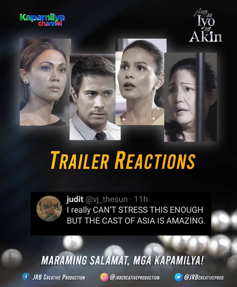 JRBcreativeprod's tweet photo. Maraming salamat sa mainit na pagtanggap sa #ASIAFullTrailer, mga kapamilya! #AngSaIyoAyAkin #JRBCreativeProduction https://t.co/USu6WrBtWc