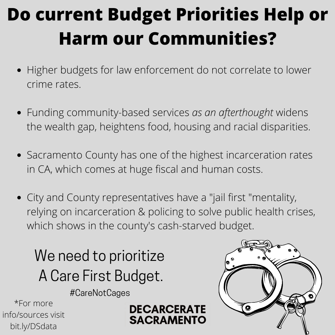 decarceratesac's tweet photo. (2/2) It's time for our leaders to stop funding violence, and start funding our communities. #Peoplesbudgetsac #defuncsacsheriff #defundsacpd https://t.co/wbLkeUDpIB