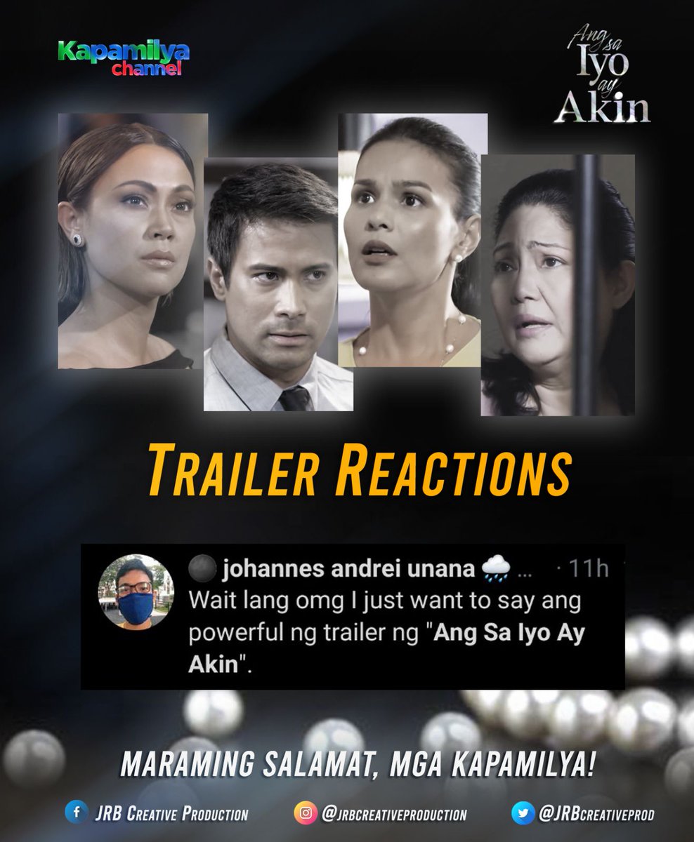 JRBcreativeprod's tweet photo. Maraming salamat sa mainit na pagtanggap sa #ASIAFullTrailer, mga kapamilya! #AngSaIyoAyAkin #JRBCreativeProduction https://t.co/USu6WrBtWc
