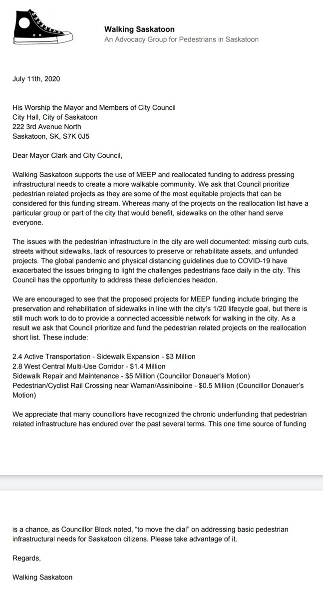 Almost $10 Million earmarked for Sidewalks and other Active Transportation Projects at GPC today! Here's the letter we sent to advocate for these improvements. Councillors came through in a big way. #yxecc