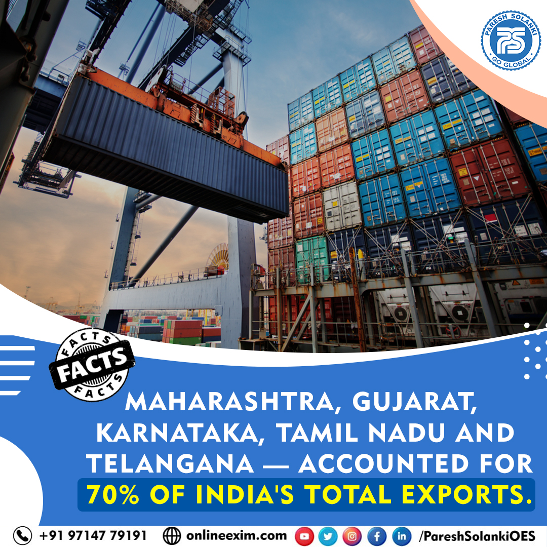 PareshSolanki_'s tweet photo. Maharashtra, Gujarat, Karnataka, Tamil Nadu and Telangana — accounted for 70% of India's total #exports.
For more information please
Visit : https://t.co/4ToYLSf975
#GoGlobal #PareshSolanki #exportimport #importexport #exporting #exportbusiness #exportsquestions #largestexporter https://t.co/KkId3GSGoJ