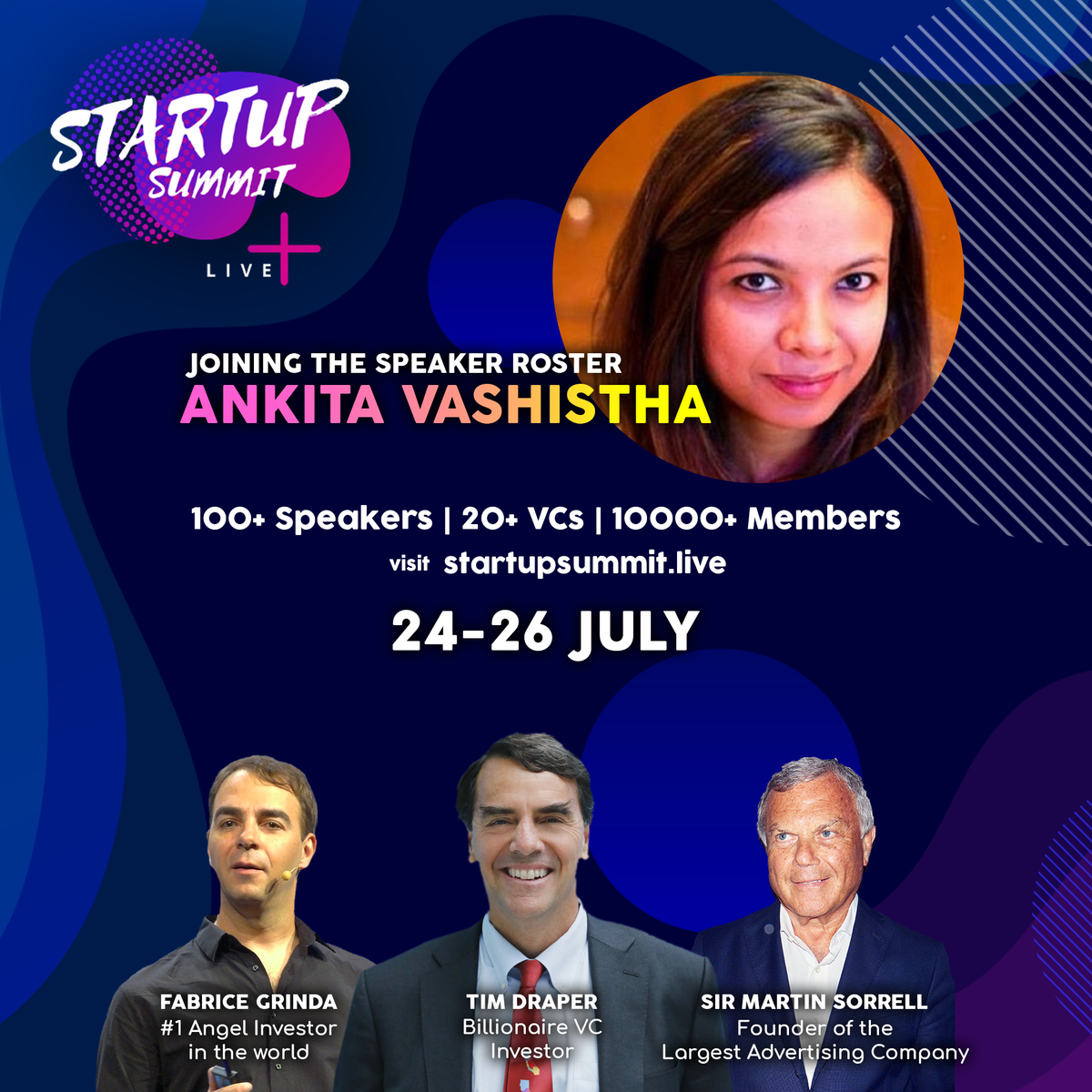 StartupSummitL1's tweet photo. Join us Live with Ankita Vashistha, Founder- 
@sahafund between 24th-26th July! 

Get your FREE passes here: https://t.co/tabZx1YryA 

Stay connected with us on Telegram: https://t.co/mKXPtLL5vQ

#startupsummitlive #startups #business #entrepreneur #tuesdayvibes #businessnews https://t.co/oxmZYQNWB4