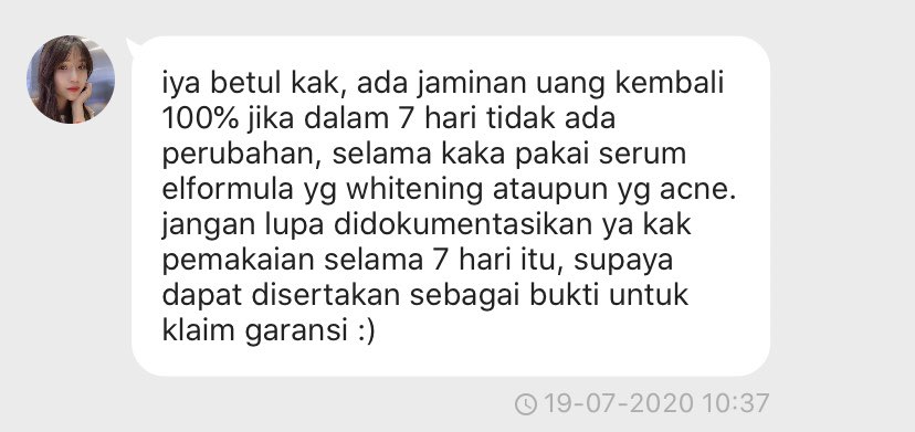 vaniajsphine's tweet photo. @ElformulaID pengen bgt cobain ini krn dari awal diendorse Titan Tyra, udah lgsg kumasukin trolley di Shopee tp belum checkout2 ☺️✌🏻sampe chat di admin Shopee kmrn utk make sure ini beneran ada jaminan uang kembali nih kalo gada hasil dlm 7 hari pemakaian?! https://t.co/KlIJMbJfDh