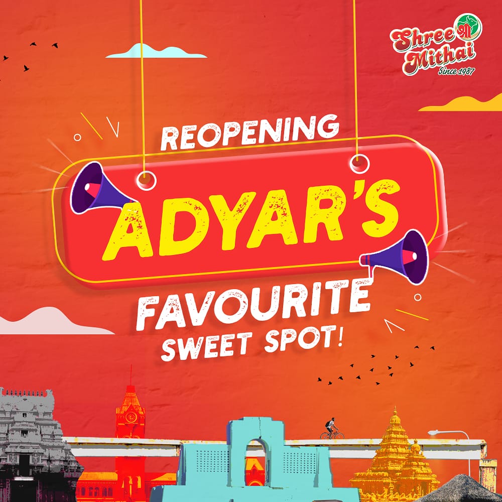 shreemithai's tweet photo. We are opening our Adyar Branch from 23rd July, 2020 ( Thursday). 
Timing: 9:30 - 6:00 PM | Closed on Sundays

#adyar #adyartimes #ShreeMithai #reopening #storeopeningsoon #chennaichaats #chennaitimesfood https://t.co/GbIY2yZYSN