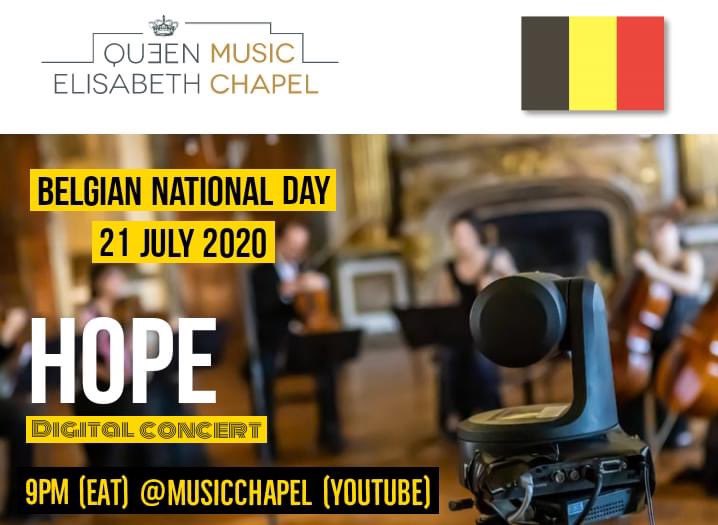 BelgiuminKenya's tweet photo. At the invitation of the @BelgiumMFA, the Queen Elisabeth Music Chapel marks the Belgian National Day 🇧🇪 with an exceptional digital concert entitled “HOPE” which includes several chamber music pieces spanning two centuries of history 🤗 🎼❤️ https://t.co/efuf0iAZUb https://t.co/tn1prQP6Sm