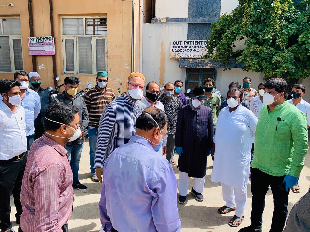 obaidquadri2's tweet photo. Eid Ul Azha Ki Aamad Ke Pesh E Nazar Barrister @asadowaisi Sb MP Hyd Ki Hidayat Aur Raast Nigrani Me Syed @ahmedpashaqadri Sb (General Secretary AIMIM And MLA Yakutpura) Ne Aaj Nizamia Tibbi Hospital, Charminar Per Qureshi Biradaran Ke Covid 19 Ki Testing Karayi. @aimim_national https://t.co/FS1mjIq5hT