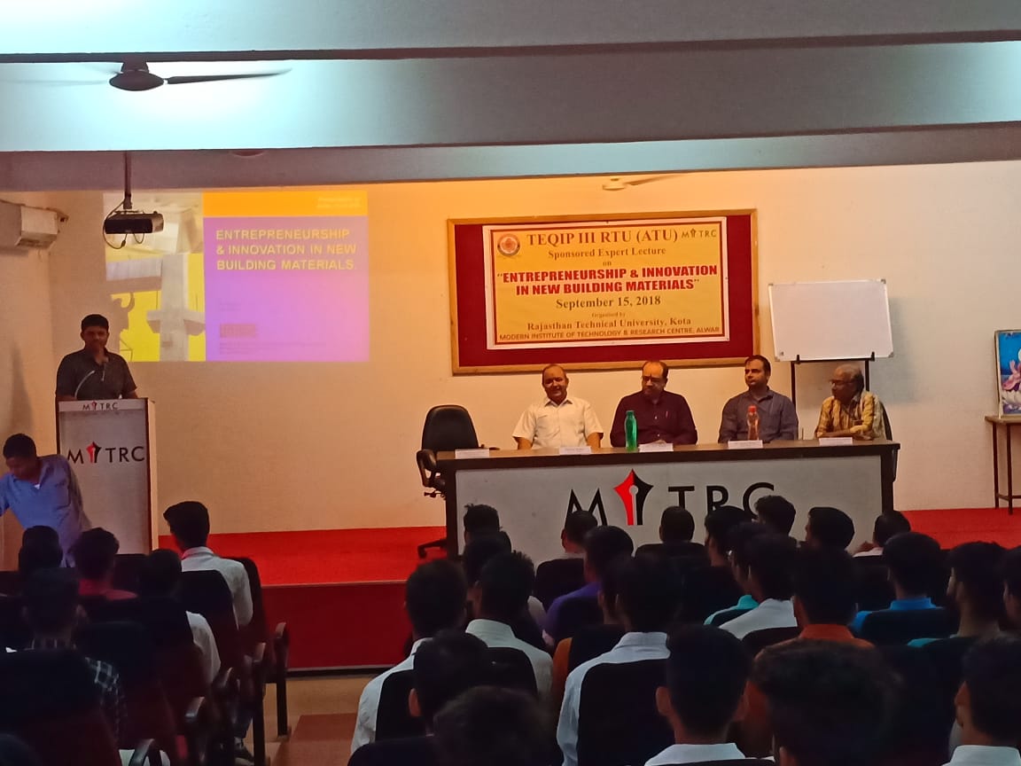 Mitrccivil's tweet photo. Guest lecture was planned by department of civil engineering under TEQIP Programme for which Mr. D P Singh was invited as a guest lecturer. Mr. Singh presented this lecture on the topic " Entrepreneurship and Innovation in New Building Materials". https://t.co/ax0J4tYNu7