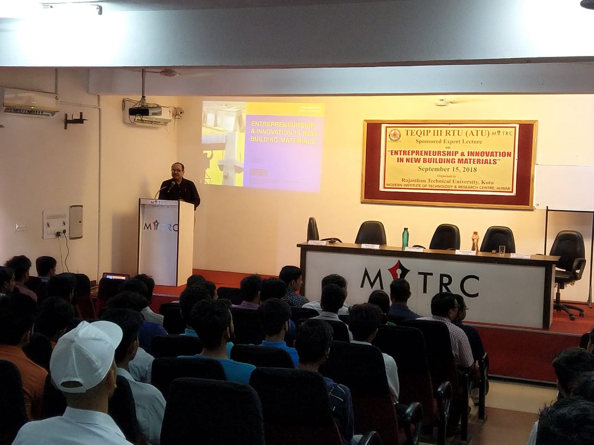 Mitrccivil's tweet photo. Guest lecture was planned by department of civil engineering under TEQIP Programme for which Mr. D P Singh was invited as a guest lecturer. Mr. Singh presented this lecture on the topic " Entrepreneurship and Innovation in New Building Materials". https://t.co/ax0J4tYNu7