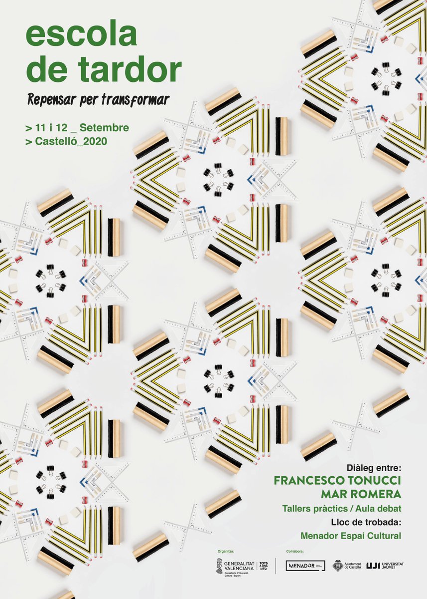 GVAeducacio's tweet photo. 🏫👩‍🏫 Organitzem la primera escola de tardor Carme Miquel amb la participació del pedagog Francesco Tonucci.

📍 Se celebraran jornades de formació a Castelló, València i Elx.

ℹ️ Més informació: https://t.co/L3MDg91s56 https://t.co/ucut2D7nN5