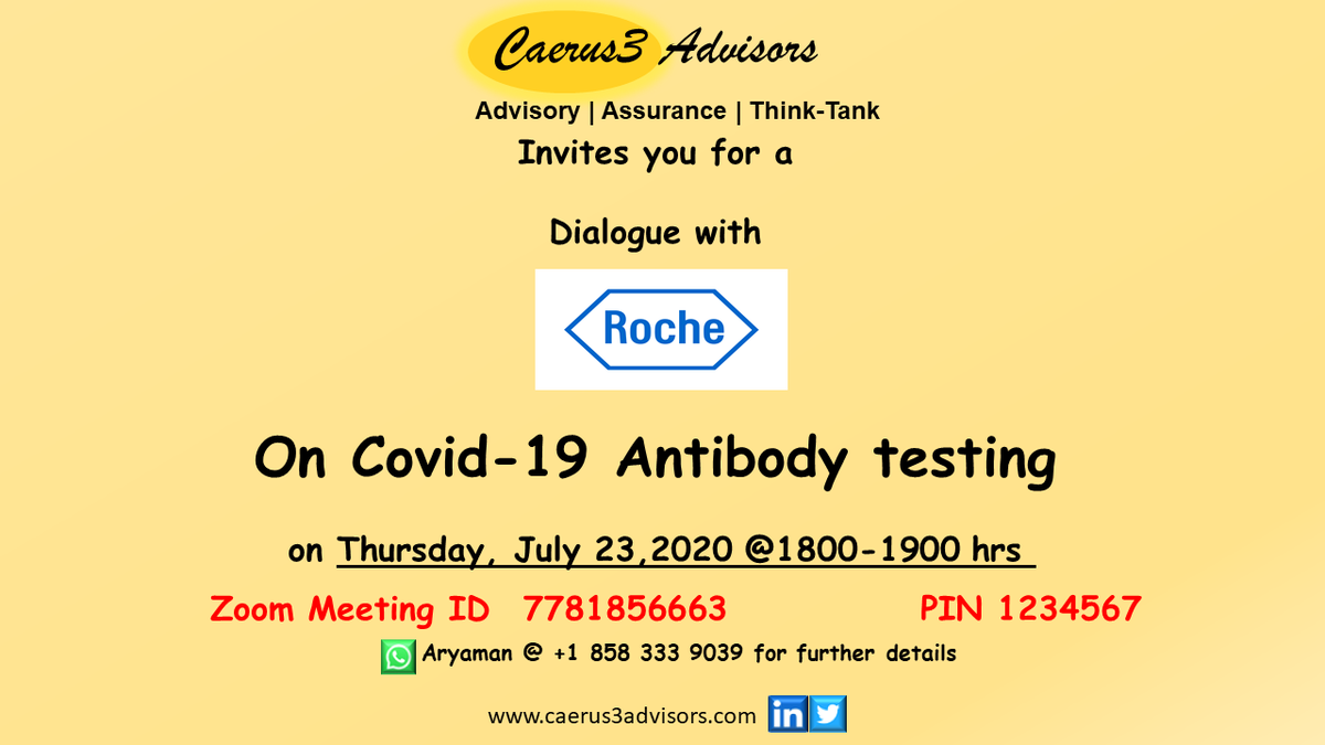 Caerus3T's tweet photo. Covid-19 Antibody Testing Dialogue wt Roche Diagnostics; make your #workplacesafe #back2officegovernance#coronavirus #COVID19 #antibodytesting #roche #caerus3advisors #alchemistentertainment #fightagainstcorona #backtowork #lockdownwn #openinglockdown #india #ndtv #toi https://t.co/QmCq9vhcX2
